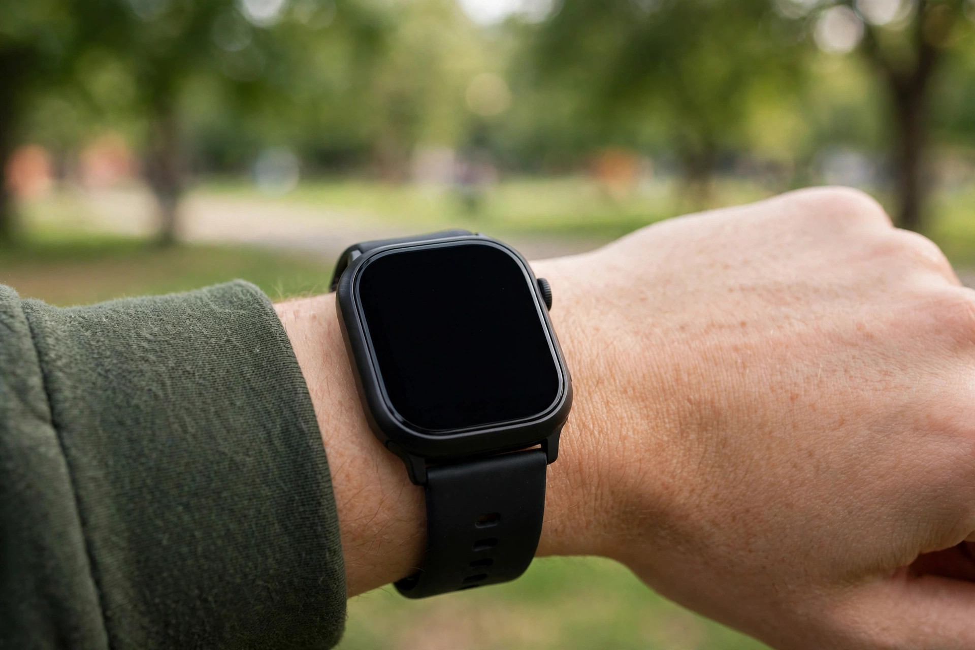 Smartwatch on a wrist outdoors